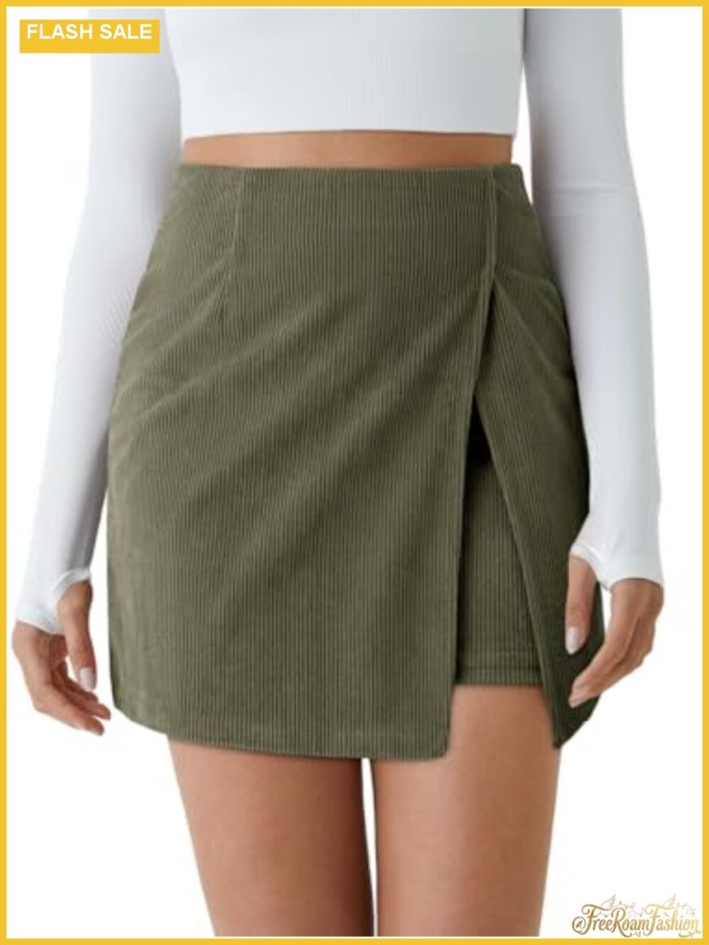 Corduroy Mini Skirt High Waisted A-line with Built-in Shorts Fall